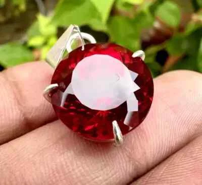 23 Ct Natural Red Round Cut Ruby 925 Solid Silver Certified Gemstone Pendant - Image 1 of 4