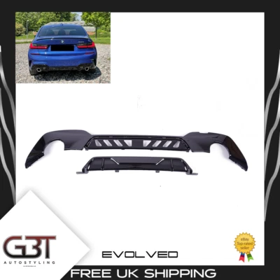 GBT-AUTOSTYLING FOR BMW 3 SERIES G20 G21 REAR DIFFUSER M SPORT LOOK 2019-2022 GLOSS BLACK