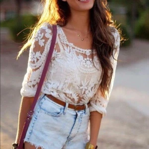 XL New Womens White Lace Long Sleeve Blouse Sexy Vtg Ip Top Shirt Womens X-LARGE - Picture 1 of 9