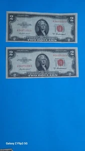 1953A $2 Dollar Bills Red Series Thomas Jefferson US Good Paper Money Same Sheet - Picture 1 of 14