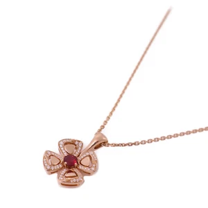 BVLGARI Fiorever Necklace 358428 18K Pink Gold/Diamond/Ruby Red - Picture 1 of 14