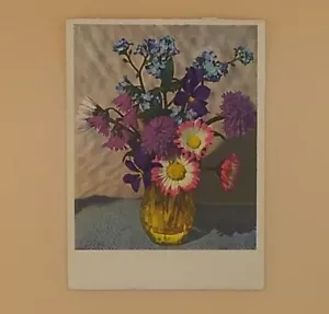 Vintage Greeting Card, Bouquet Of Mixed Flowers In A Yellow Vase - Not Used - Picture 1 of 2