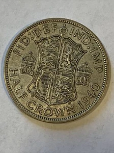 GREAT BRITAIN 1940 HALF CROWN 0.50 SILVER COIN GEORGE VI - Picture 1 of 7