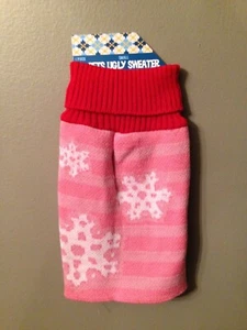 NWT Dog Cat Christmas Winter Sweater Shirt Pet Small S Red Pink Stripe Snowflake - Picture 1 of 5