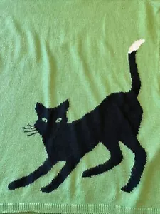 68 Ballantyne Cotton Sweater Intarsia Black Kitty Cat VTG Small? - Picture 1 of 7