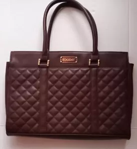 Edoday Leather Quilted Mahogany Brown Laptop Briefcase Business Tote - Picture 1 of 12