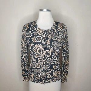 Talbots Damen Blumen Strickjacke Pullover Small Schwarz Gold Schimmer Metallic - Bild 1 von 10