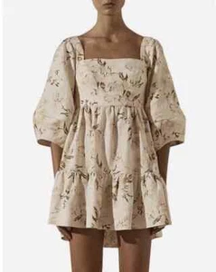 Shona Joy "Roxanne" Linen Open Back Floral Mini Dress Size 8 - Picture 1 of 8