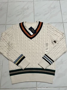 Polo Ralph Lauren Boys Iconic Cricket Cable Knit V-NECK Sweater Sz L (14-16) - Picture 1 of 2