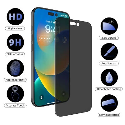 2x For iPhone 14 13 12 Pro Max Anti-Spy Screen Protector Privacy Tempered Glass  - Image 1 of 4