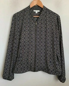 CATO Women's Jacket Black Brown Beige Print Collared Zip Front Elastic Hem Sz XL - Picture 1 of 8