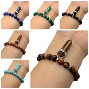 8mm Lava Tiger Eye Stone Pendant Mala Bracelet 7.5 inches Unisex Meditation Gift - Picture 1 of 25