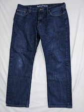 Nautica Straight Fit Mens Size 38x30 Blue Jeans Waxed Mid Rise Dark