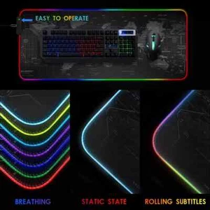 RGB LED Gaming Mouse Soft Pad Extra Large Oversized Glowing World Map 31.5X12'' - Afbeelding 1 van 12