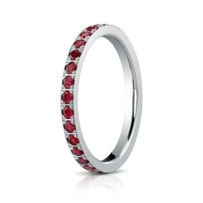 1Ct Lab-Created Ruby Wedding Band Full Eternity Stackable 9ct SOLID White Gold - Image 1 of 3