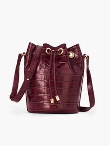 Croc Embossed Bucket Bag at Talbots, NWT $179, color DEEP BURGUNDY - Picture 1 of 2