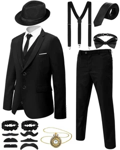 10 Teile Herren Gangster Kostüm 20er Jahre Herrenkleidung 20s Outfit mit Hut Weste Po... - Bild 1 von 7