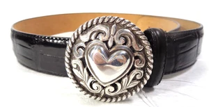 Brighton Ledergürtel schwarz Krokoprägung silberfarbene Herzschnalle Größe Small 28 - Bild 1 von 15