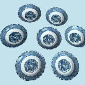 Lot of 7 Vintage Currier & Ives Fruit Dessert Bowls 5.5" Children at Gate USA - Picture 1 of 6