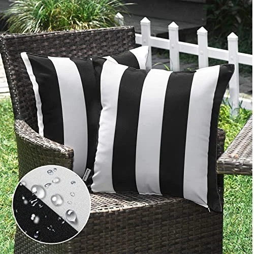 Western Home Pack of 2 Decorative Outdoor Solid Waterproof Striped Throw Pill...