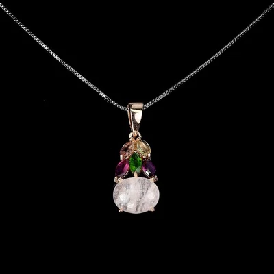 925 Sterling Silver Necklace Oval Morganite 9x7mm Tourmaline Gemstone Jewelry - Image 1 of 4