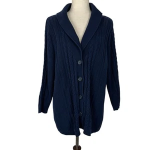 Eddie Bauer Shawl Cardigan Womens XXL Navy Cable Knit Fisherman Preppy Nautical - Picture 1 of 11