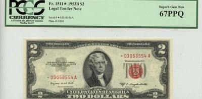 1953B $2 Legal Tender Note FR#1511* PCGS Superb Gem67PPQ - Image 1 of 2