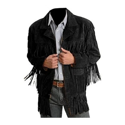 Vintage Black Suede Fringe Jacket - Handmade Western Cowboy Style - Image 1 of 2