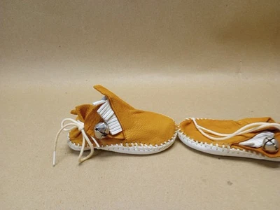 Infant Shoes Soft Sole Leather Moccasins with Bells and Ties - Image 1 of 4