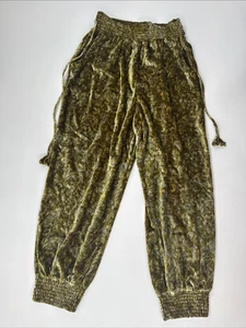 Anthropologie Gloria Joggers Velluto Donna Medio Verde Metallizzato Elastico Vita - Foto 1 di 16