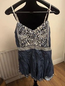 Joe Browns Top 18 Womens Strappy Crinkle Blue Summer floaty vest Hand Print NWT - Picture 1 of 12