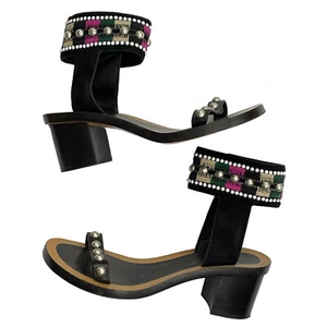 ISABEL MARANT Gladiator Sandals Black Leather Heeled Studded Beaded Accents Sz 7 - Picture 1 of 12