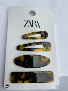 NEW ZARA Woman BROWN LARGE HAIR ACETATE HAIR CLIPS SET OF 4 Size M #B1738 - Picture 1 of 12