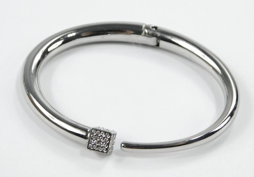 Vita Fede Italy M Silver Tone Square Rhinestone Titan Hing Bangle Bracelet 6.5" - Image 1 of 4