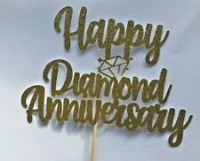 Cake Topper Diamond Wedding Anniversary 60 years GOLD Glitter 