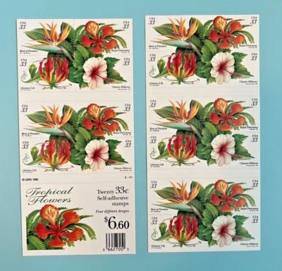 #3310-3313 | TROPICAL FLOWERS 33¢ | 2 Booklets x 20 = 40 STAMPS FV$13.20 - Image 1 of 2