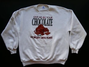 Vintage 1990s 'Give Me Chocolate' Funny Crewneck Sweatshirt, Size (XXL), White - Picture 1 of 19