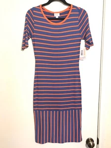LULAROE Julia Kleid XS RAYON WEICH blau orange gestreift SPORT TEAMFARBEN NEU MIT ETIKETT - Bild 1 von 6