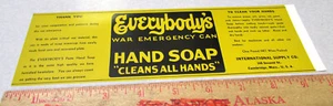 Etichetta originale vintage, 1940s WWII Everybodys sapone mani mai usato etichetta lattina, BELLO - Foto 1 di 4