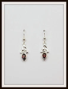 JANUARY GARNET ~ CELTIC STERLING SILVER BIRTHSTONE EARRINGS ~ BIRTHDAY  FREE P&P - Picture 1 of 1