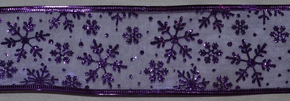 Cinta con cable ~ transparente ~ copo de nieve brillante púrpura brillante ~ 2,5" ~ corto ~ corona ~ vacaciones ~ arco Foto 1 de 1
