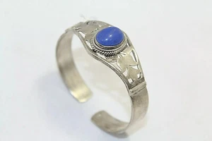 Bangle Bracelet Kada 925 Sterling Silver Lapis Lazuli Stone Engraved Women C203 - Bild 1 von 8