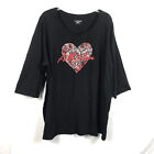 Catherine's Top T Shirt Plus Size 1X 18 20 Black Red Heart Elbow 3/4 Sleeve Knit