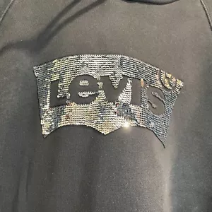 Levis Hoodie Womens Large Black Bling Silver Logo Sequins Pullover Sweatshirt - Picture 1 of 18