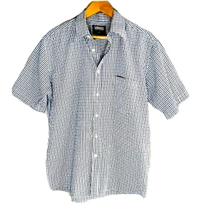 Lowes Button Up Shirt Mens Size M Black/Blue Striped Short Sleeve *VGC* - Picture 1 of 6
