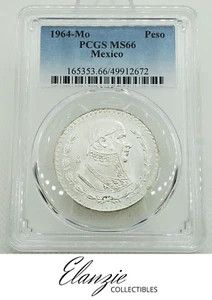 1964-Mo Mexico 1 Peso Silver Coin PCGS MS66 PCGS POP of 358, only 109 higher - Picture 1 of 5