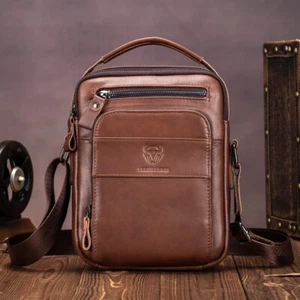 Borsa uomo tracolla messenger tracolla cerniera borsetta 100% vera pelle casual V - Foto 1 di 15