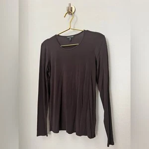 Usado en Excelente Condición Camiseta Eileen Fisher Elástica 100% Seda Cuello Redondo, Marrón, Talla Pequeña - Imagen 1 de 8