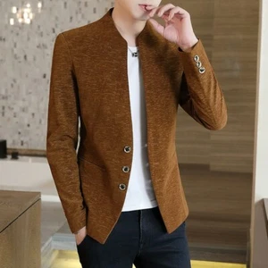 Men's Slim Fit Nightclub Blazer Jacket Single Breasted Stand Collar Casual New - Picture 1 of 15
