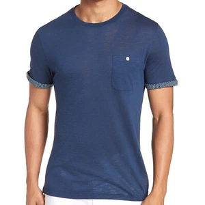 Camiseta Ted Baker Taxi Slub Para Hombre Algodón Oscuro Bolsillo Cuello Redondo (6 2XLarge, Azul) - Imagen 1 de 1